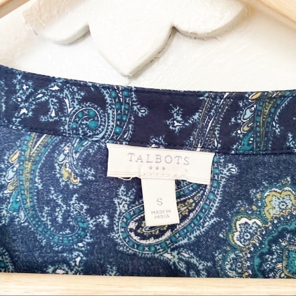 Talbots blue green paisley pattern blouse sz Small - Picture 3 of 5